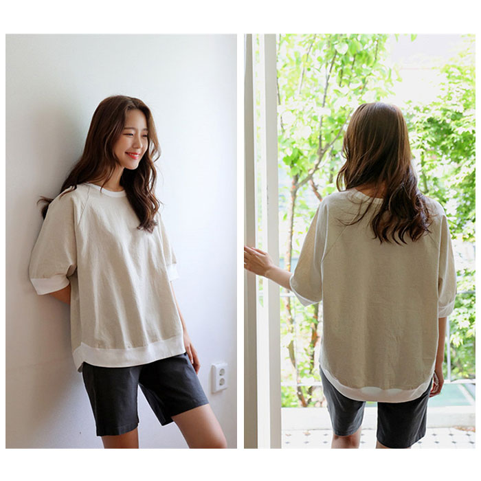 カットソー 七分袖 通販 Tシャツ トップス プルオーバー レディース クルーネック 綿 コットン コットンリネン 切り替え ナチュラル シンプル カットソー |  | 02