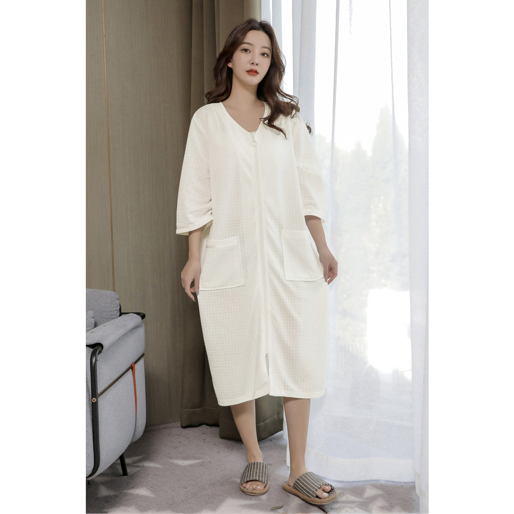 バスローブ 通販バスローブ ワッフル 薄手 薄地 レディース ママ メンズ ユニセックス 男女兼用 ガウン ナイトガウン 前開き ファスナー ジッパー  バスローブ | ブランド登録なし | 01