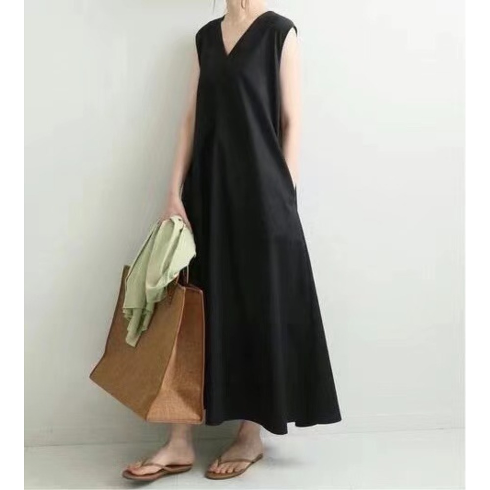 ワンピース レディース ノースリーブ vネック 通販 マキシワンピース マキシワンピ リネンワンピース ノースリーブワンピース ワンピ Aライン ワンピース | BACKYARD FAMILY | 01