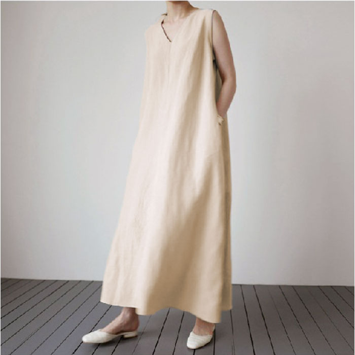 ワンピース レディース ノースリーブ vネック 通販 マキシワンピース マキシワンピ リネンワンピース ノースリーブワンピース ワンピ Aライン ワンピース | BACKYARD FAMILY | 16
