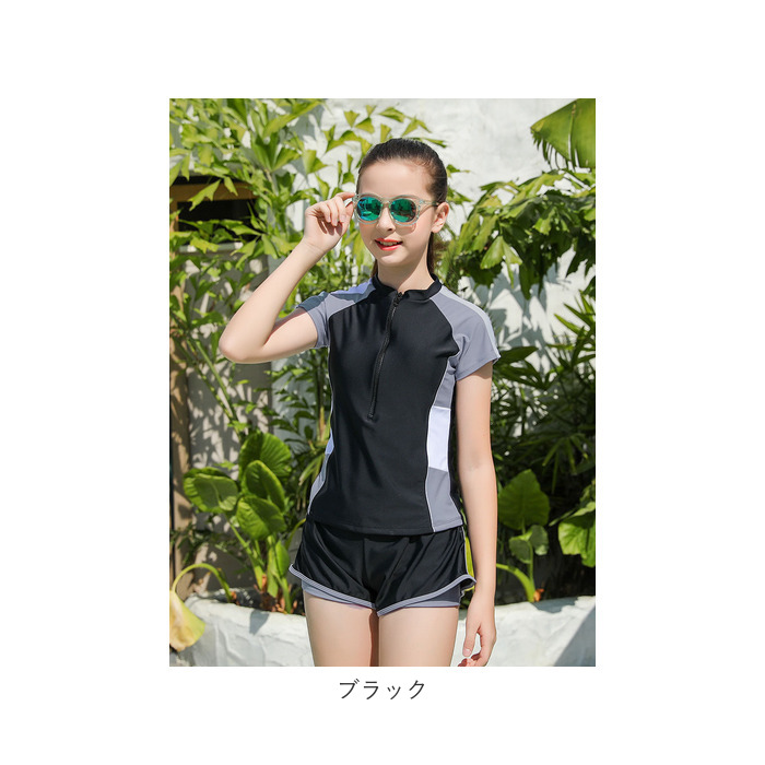 キッズ 通販キッズ 水着 2点セット 女の子 上下セット スクール水着 セパレート タンキニ 半袖 ラッシュガード ショートパンツ 子供 キッズ 動きやすい  キッズ | ブランド登録なし | 21