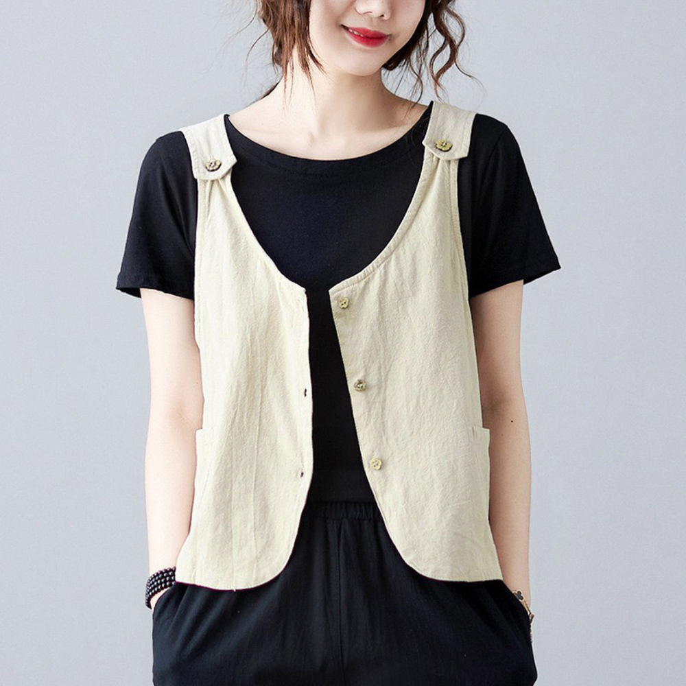 ベスト ジレ レディース 通販 ショート丈 春夏 ナチュラル シンプル 前開き トップス レイヤード カジュアル ノースリーブ 無地 ポケット付き 薄手 ベスト | BACKYARD FAMILY | 01