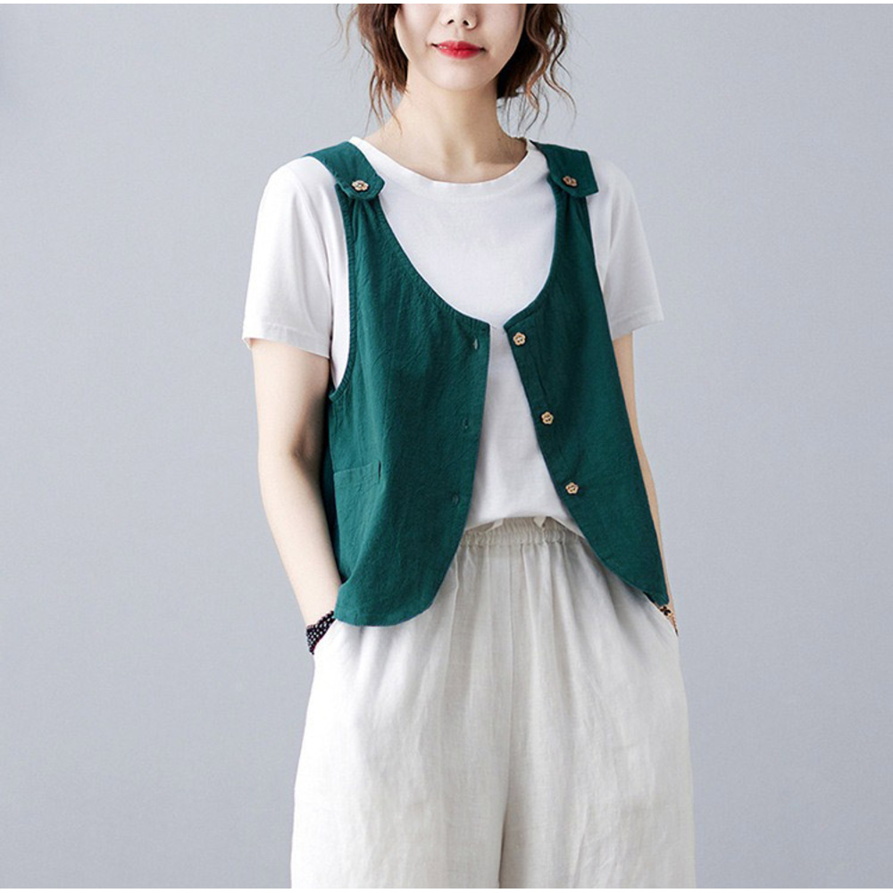 ベスト ジレ レディース 通販 ショート丈 春夏 ナチュラル シンプル 前開き トップス レイヤード カジュアル ノースリーブ 無地 ポケット付き 薄手 ベスト | BACKYARD FAMILY | 02