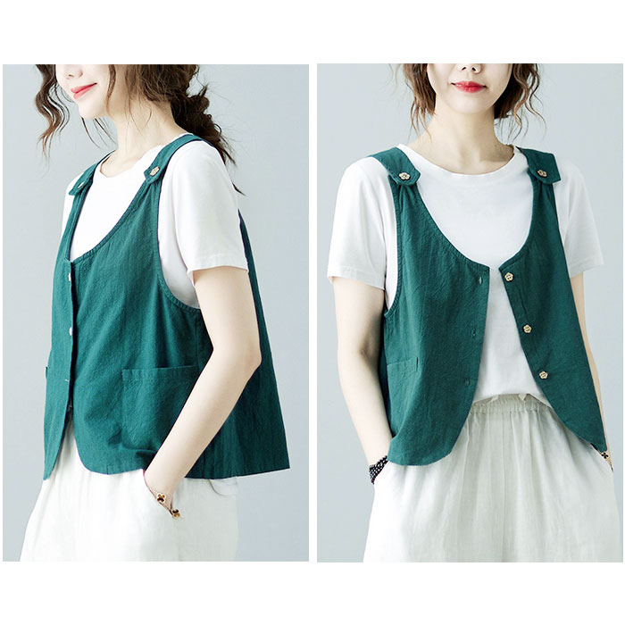 ベスト ジレ レディース 通販 ショート丈 春夏 ナチュラル シンプル 前開き トップス レイヤード カジュアル ノースリーブ 無地 ポケット付き 薄手 ベスト | BACKYARD FAMILY | 09