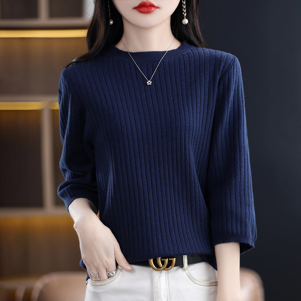 ニット 7分袖 レディース 通販 サマーニット サマーセーター セーター ニットTシャツ 半袖ニット ニットウェア 七分袖 クルーネック 上品 きれいめ 無地 | BACKYARD FAMILY | 02