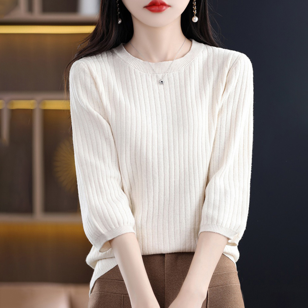 ニット 7分袖 レディース 通販 サマーニット サマーセーター セーター ニットTシャツ 半袖ニット ニットウェア 七分袖 クルーネック 上品 きれいめ 無地 | BACKYARD FAMILY | 01