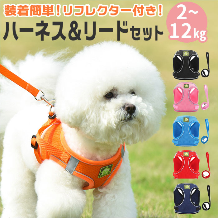 犬 リード ハーネス 通販 胴輪 ショルダーハーネス リードセット セット ハーネスリード 反射 通気性 メッシュ 調節可能 小型犬 お散歩 グッズ いぬ イヌ 犬 | 
