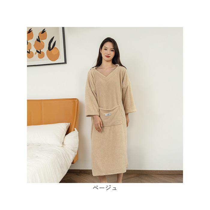 バスローブ 長袖 フード付き 通販 バスタオル ガウン ルームウェア 部屋着 ルームウエア 吸水 無地 ポケット フード 速乾 レディース メンズ バスローブ |  | 15