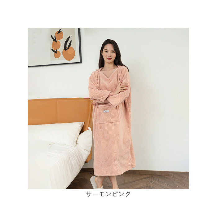 バスローブ 長袖 フード付き 通販 バスタオル ガウン ルームウェア 部屋着 ルームウエア 吸水 無地 ポケット フード 速乾 レディース メンズ バスローブ |  | 16