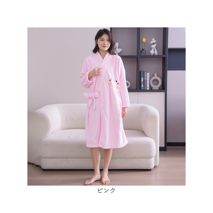 ハグオーワー　パフスリーブロングニットガウン　ローズピンク【新品未使用】 バスローブ ガウン 長袖 通販 ナイトガウン 部屋着 パジャマ 厚手 バス