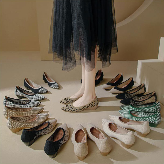 パンプス ニット 痛くない レディース 通販 フラットシューズ ぺたんこ レディース靴 婦人靴 ニット素材 ウェッジソール ポインテッドトゥ ローヒール パンプス |  | 07