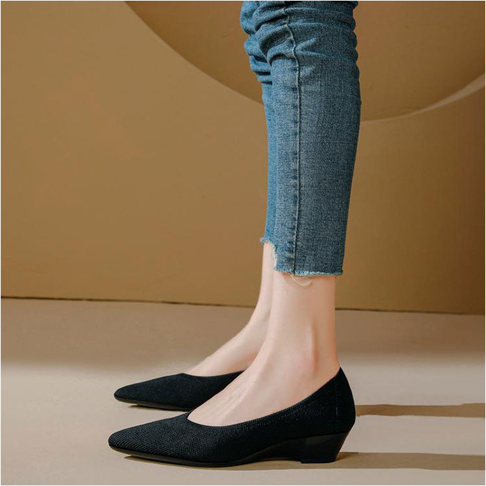 パンプス ニット 痛くない レディース 通販 フラットシューズ ぺたんこ レディース靴 婦人靴 ニット素材 ウェッジソール ポインテッドトゥ ローヒール パンプス |  | 09