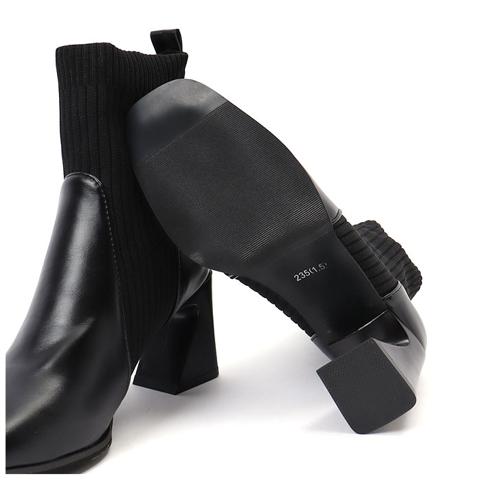 ブーツ レディース ショート 通販 ソックスブーツ 靴 くつ クツ ヒール チャンキーヒール シューズ 6.5cm 歩きやすい スクエアトゥ ストレッチ 伸縮性 PU ブーツ |  | 08