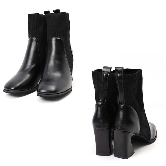 ブーツ レディース ショート 通販 ソックスブーツ 靴 くつ クツ ヒール チャンキーヒール シューズ 6.5cm 歩きやすい スクエアトゥ ストレッチ 伸縮性 PU ブーツ |  | 09