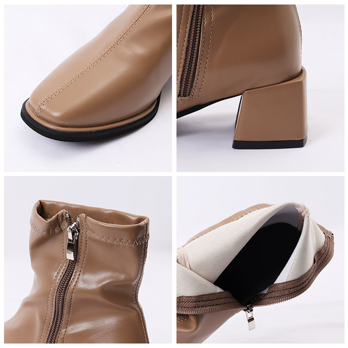 ブーツ レディース ショート 通販 靴 くつ クツ シューズ ヒール チャンキーヒール スクエアトゥ 歩きやすい ストレッチ 伸縮性 PU レザー ファスナー ブーツ | BACKYARD FAMILY | 14