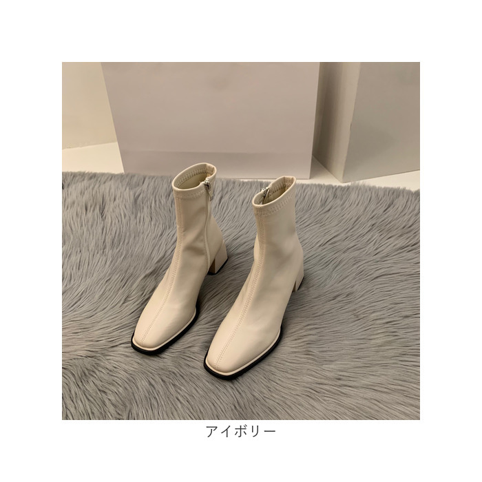 ブーツ レディース ショート 通販 靴 くつ クツ シューズ ヒール チャンキーヒール スクエアトゥ 歩きやすい ストレッチ 伸縮性 PU レザー ファスナー ブーツ | BACKYARD FAMILY | 16