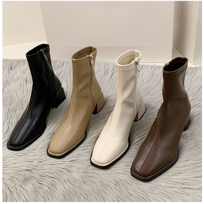 ブーツ レディース ショート 通販 靴 くつ クツ シューズ ヒール チャンキーヒール スクエアトゥ 歩きやすい ストレッチ 伸縮性 PU レザー ファスナー ブーツ | BACKYARD FAMILY | 13