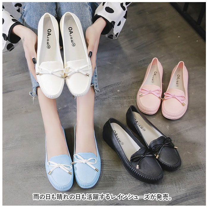 レインシューズ ローファー レディース リボン 通販 スリッポン フラットシューズ 雨靴 カジュアルシューズ ローヒール 晴雨兼用 ぺたんこ レインシューズ |  | 01