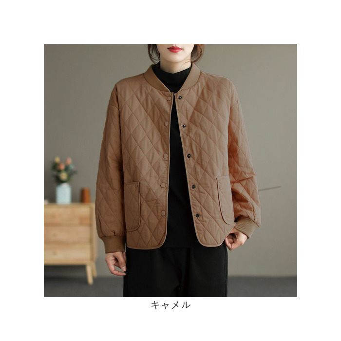 キルティングジャケット レディース 通販 ジャンバー ジャンパー ノーカラージャケット 上着 普段使い アウター あったか ノーカラー キルティングジャケット |  | 10
