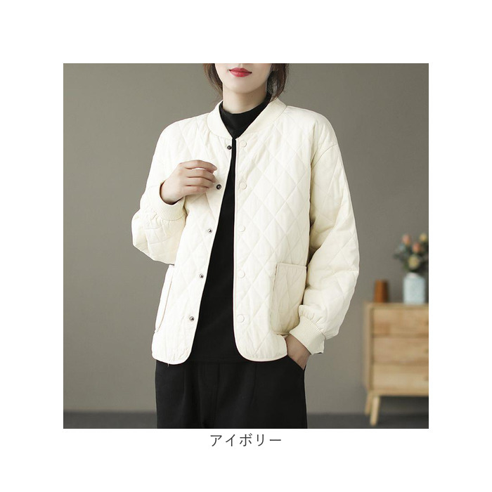 キルティングジャケット レディース 通販 ジャンバー ジャンパー ノーカラージャケット 上着 普段使い アウター あったか ノーカラー キルティングジャケット |  | 12