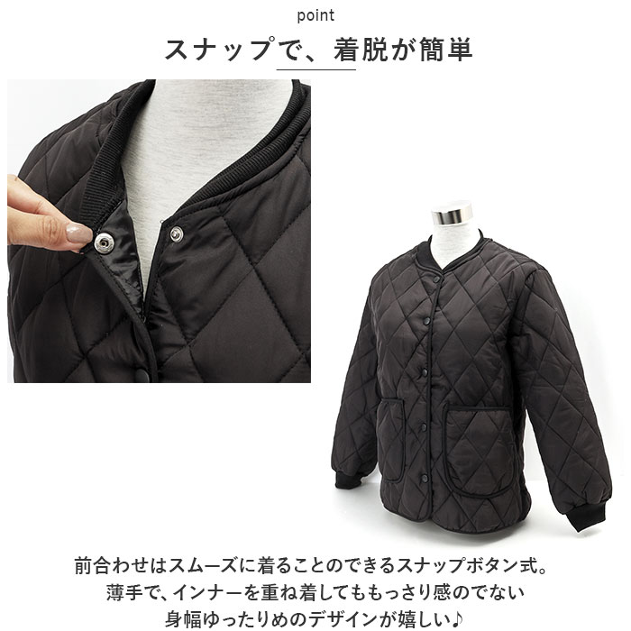 キルティングジャケット レディース 通販 ジャンバー ジャンパー ノーカラージャケット 上着 普段使い アウター あったか ノーカラー キルティングジャケット |  | 04