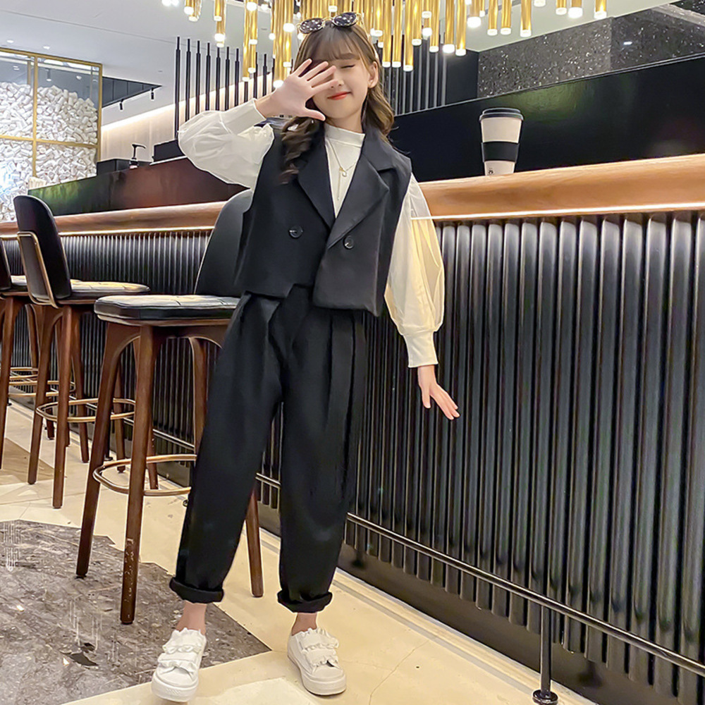 スーツ 女の子 3点セット 通販 パンツスーツ パンツ シャツ ベスト 子供スーツ セットアップ 子供服 キッズ ジュニア 子供 子ども こども ゆったり スーツ | BACKYARD FAMILY | 01