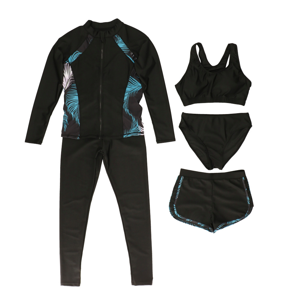 水着 通販水着 レディース 体型カバー 5点セット 水陸両用 アウター 長袖 スポーツブラ ショーツ ショートパンツ レギンス フィットネス水着 セット  水着 | ブランド登録なし | 01