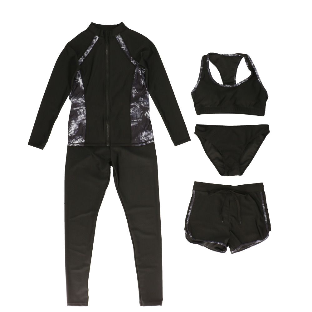 水着 通販水着 レディース 体型カバー 5点セット 水陸両用 アウター 長袖 スポーツブラ ショーツ ショートパンツ レギンス フィットネス水着 セット  水着 | ブランド登録なし | 02