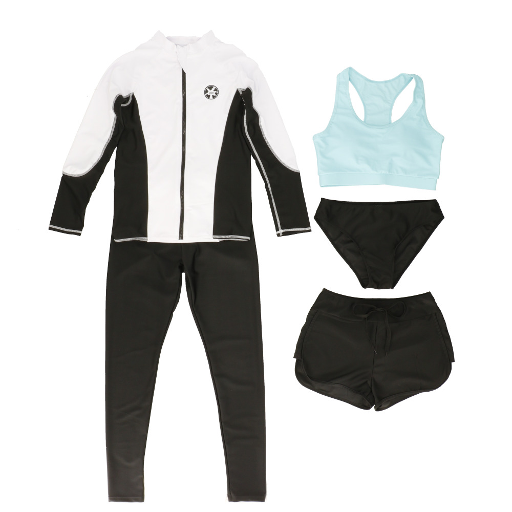 水着 通販水着 レディース 体型カバー 5点セット 水陸両用 アウター 長袖 スポーツブラ ショーツ ショートパンツ レギンス フィットネス水着 セット  水着 | ブランド登録なし | 03