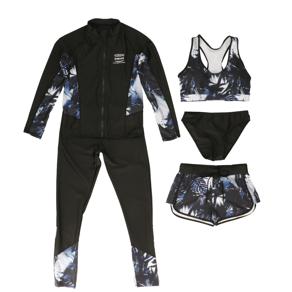 水着 通販水着 レディース 体型カバー 5点セット 水陸両用 アウター 長袖 スポーツブラ ショーツ ショートパンツ レギンス フィットネス水着 セット  水着 | ブランド登録なし | 06