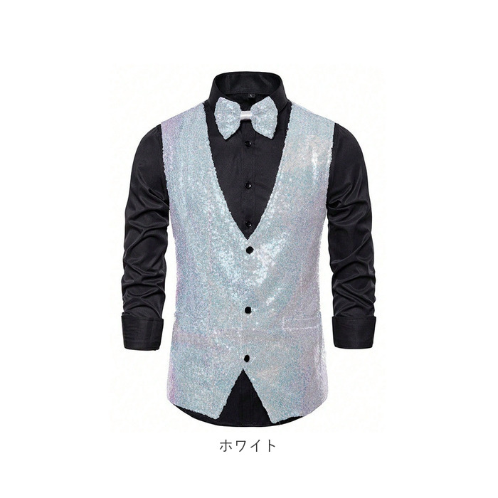 ベスト 蝶ネクタイ スパンコール 通販 チョッキ ジレ ウェストコート ダンス衣装 ステージ衣装 舞台衣装 忘年会 新年会 パーティー 司会 コスプレ ベスト |  | 15