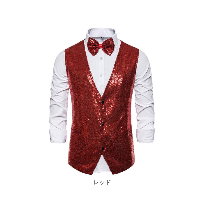 ベスト 蝶ネクタイ スパンコール 通販 チョッキ ジレ ウェストコート ダンス衣装 ステージ衣装 舞台衣装 忘年会 新年会 パーティー 司会 コスプレ ベスト |  | 17
