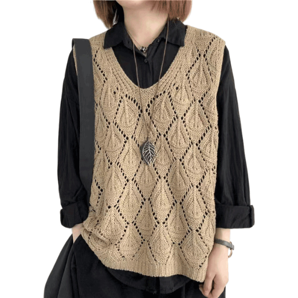 ベスト 透かし編み レディース 通販 ニットベスト 透かし編みニット サマーベスト サマーニット チョッキ ジレ ウェストコート ノースリーブ ニット | BACKYARD FAMILY | 01