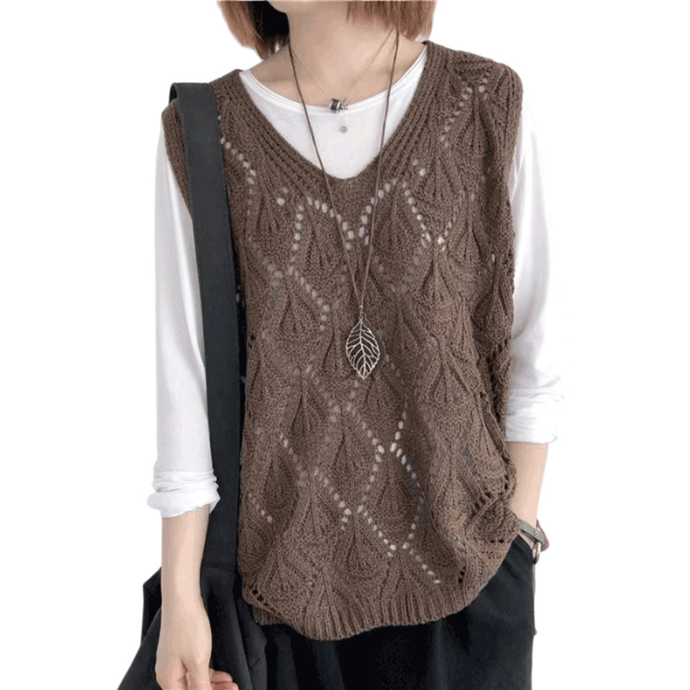 ベスト 透かし編み レディース 通販 ニットベスト 透かし編みニット サマーベスト サマーニット チョッキ ジレ ウェストコート ノースリーブ ニット | BACKYARD FAMILY | 02