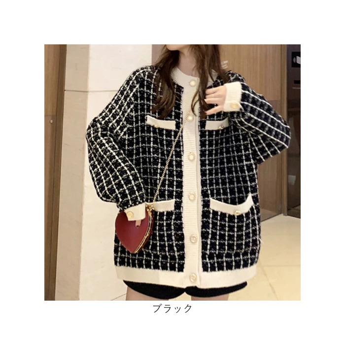 ツイード風 カーディガン 通販 カーデガン レディース ツイードニットカーディガン ツーイード ツイードニット 秋 冬 ニット ゴールドボタン ツイード風 | BACKYARD FAMILY | 22