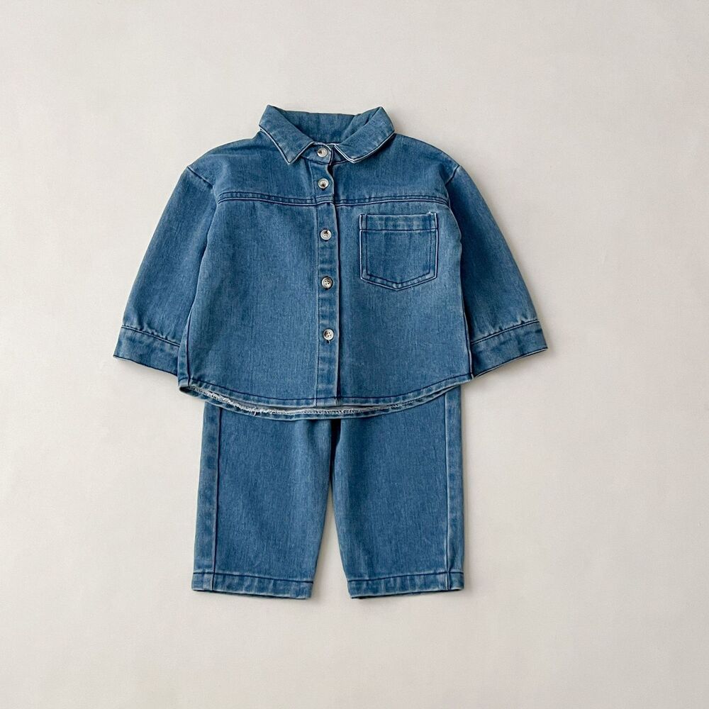 キッズ デニム セットアップ 通販 長袖 パンツ ロングパンツ 長ズボン デニムパンツ 男の子 女の子 子供服 上下セット カジュアル おしゃれ キッズ | BACKYARD FAMILY | 01