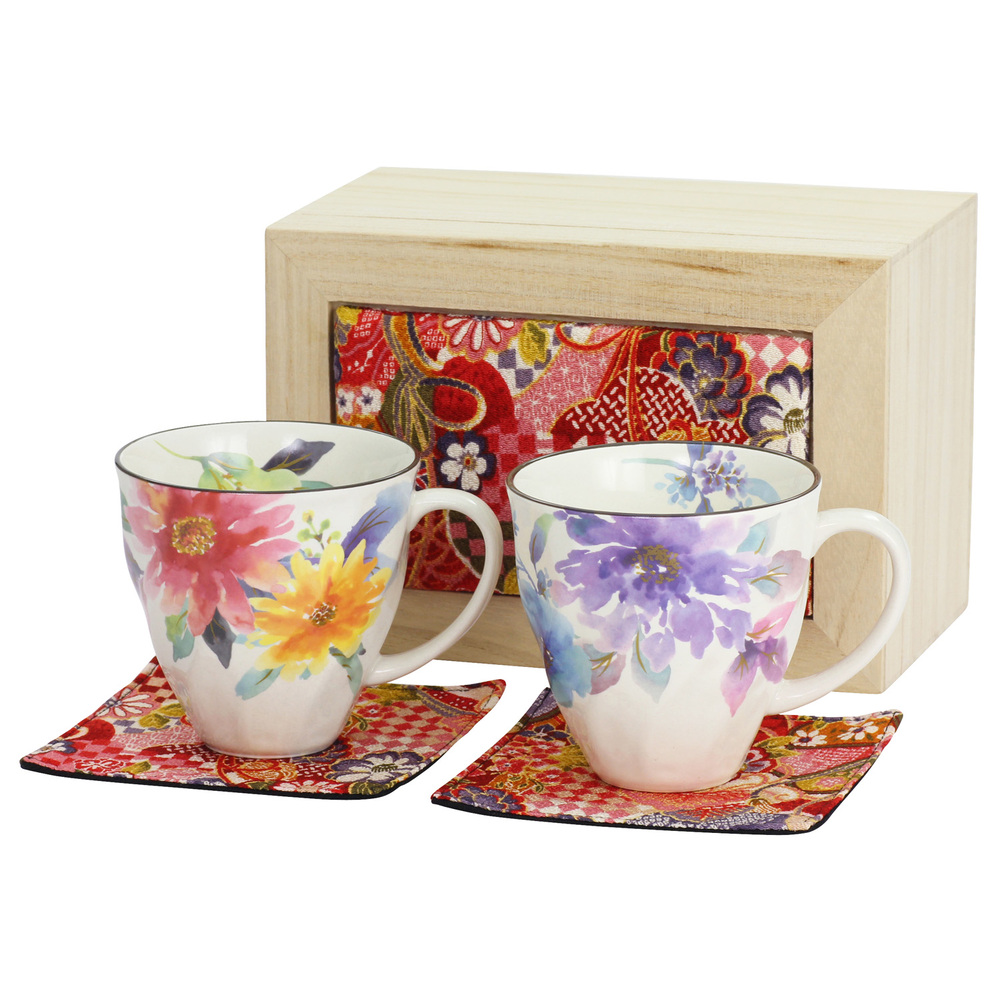 ペアマグカップ 木箱入り 通販 日本製 ペア マグカップ マグ カップ コップ 陶器 セラミック お揃い 夫婦 岐阜県多治見 美濃焼 ＆藍 ちりめん木箱 還暦祝い | ＆藍 | 02