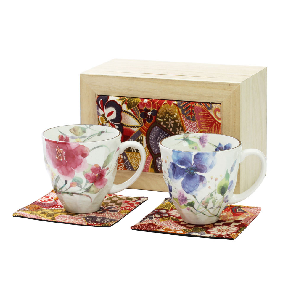 ペアマグカップ 木箱入り 通販 日本製 ペア マグカップ マグ カップ コップ 陶器 セラミック お揃い 夫婦 岐阜県多治見 美濃焼 ＆藍 ちりめん木箱 還暦祝い | ＆藍 | 01