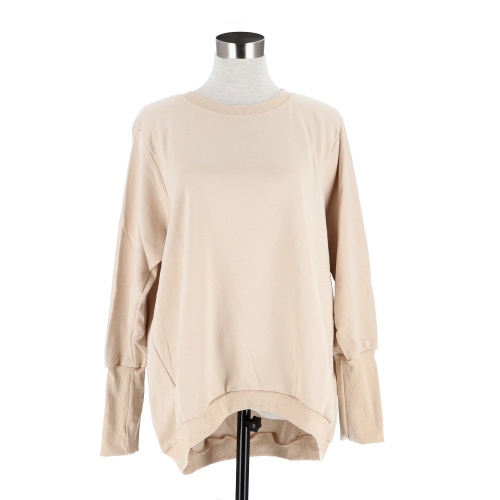 トレーナー レディース おしゃれ 通販 スウェット トップス 長袖 大きいサイズ リブ長 シンプル 無地 ポケット付き ドルマリン テールカット トレーナー | BACKYARD FAMILY | 03