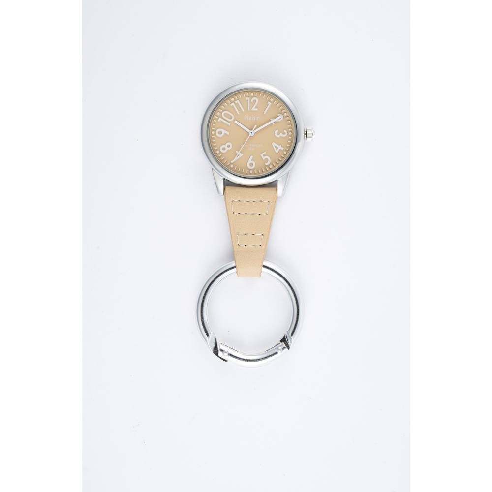 プレジール Plaisir 通販Plaisir プレジール 懐中時計 腕時計 レディース カラビナウォッチ カラビナ ハングウォッチ フックウォッチ 大きめ エンボス 見やすい | mocha | 02