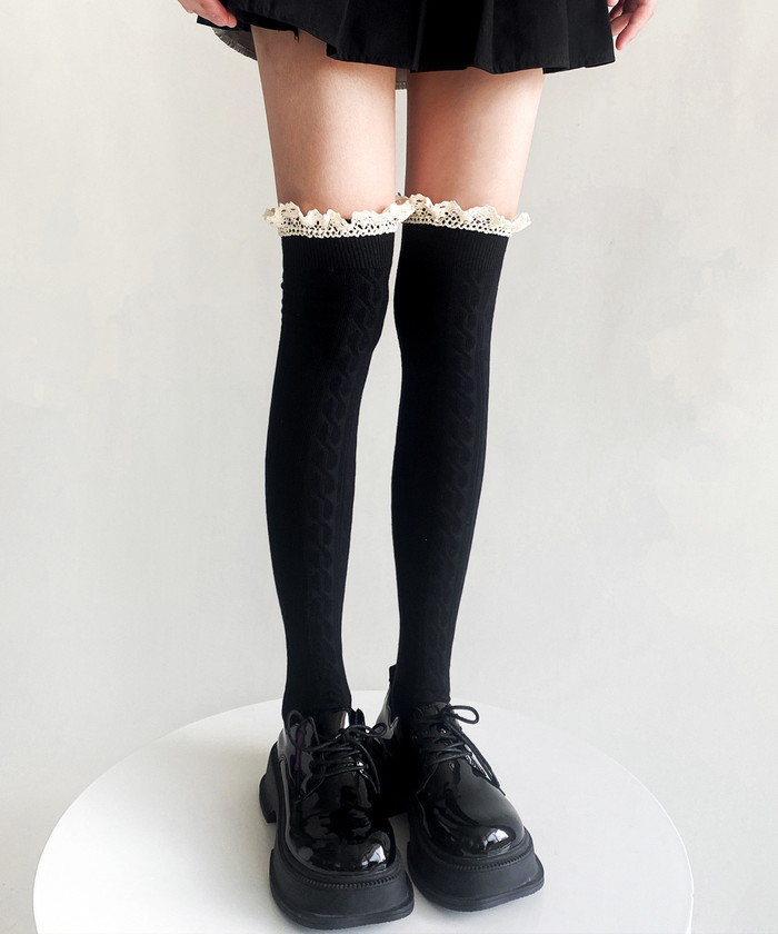 ニーハイソックス レディース 通販 Diamond Hearts ダイヤモンドハーツ フリル付き ニーハイ ソックス オーバーニー 伸縮性 ハイソックス ニーハイソックス |  | 04