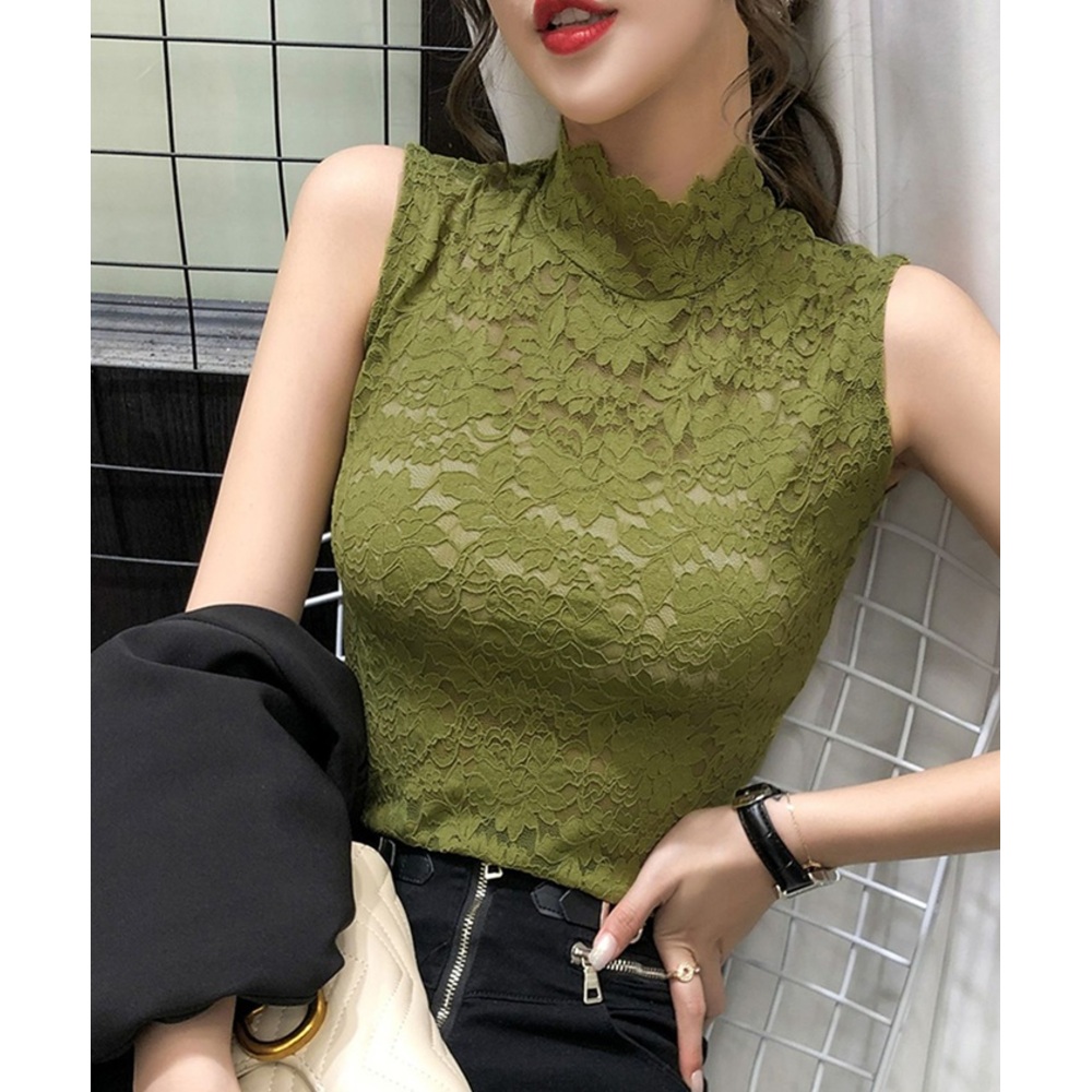 ハイネック レース タンクトップ 通販 ノースリーブ 透け感 トップス ハイネックレースインナー 袖なし 総レース レディース 大人 かわいい きれいめ 上品 |  | 04
