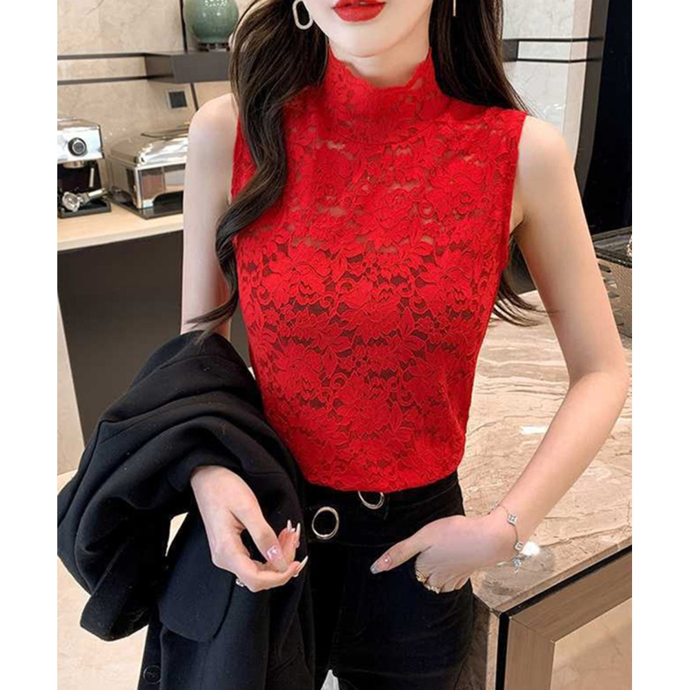 ハイネック レース タンクトップ 通販 ノースリーブ 透け感 トップス ハイネックレースインナー 袖なし 総レース レディース 大人 かわいい きれいめ 上品 |  | 05