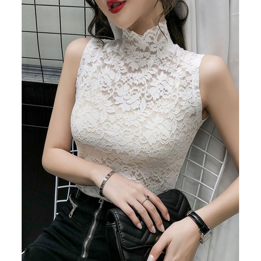 ハイネック レース タンクトップ 通販 ノースリーブ 透け感 トップス ハイネックレースインナー 袖なし 総レース レディース 大人 かわいい きれいめ 上品 |  | 02
