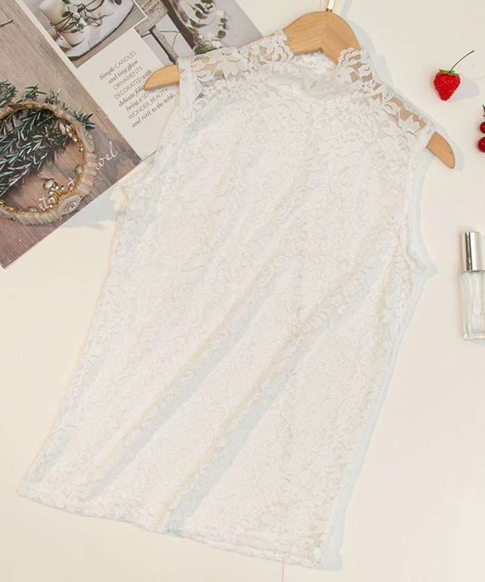 ハイネック レース タンクトップ 通販 ノースリーブ 透け感 トップス ハイネックレースインナー 袖なし 総レース レディース 大人 かわいい きれいめ 上品 |  | 11