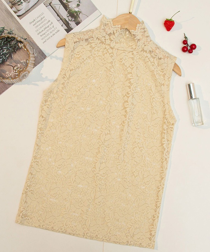 ハイネック レース タンクトップ 通販 ノースリーブ 透け感 トップス ハイネックレースインナー 袖なし 総レース レディース 大人 かわいい きれいめ 上品 |  | 14