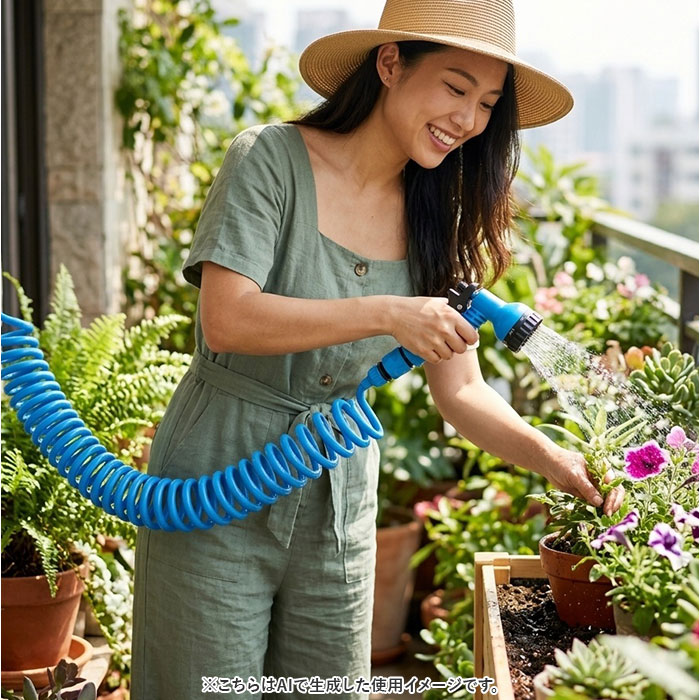 スパイラルホース 7.5m 通販 スパイラル ホース 水撒きホース 水まきホース 水やりホース 散水ホース 伸びるホース シャワーノズル スパイラルホース | WETECH | 05