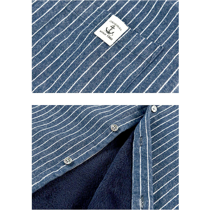 シャツ メンズ 長袖 通販 カジュアルシャツ 襟付き ストライプシャツ 長袖シャツ 父の日 おしゃれ 春 秋 冬 裏ボア 厚手 ゴルフ 冷房対策 シンプル シャツ |  | 10