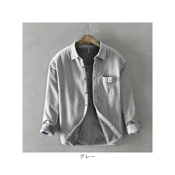 シャツ メンズ 長袖 通販 カジュアルシャツ 襟付き ストライプシャツ 長袖シャツ 父の日 おしゃれ 春 秋 冬 裏ボア 厚手 ゴルフ 冷房対策 シンプル シャツ |  | 14