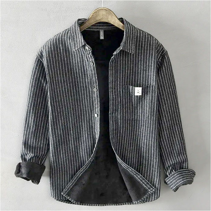 シャツ メンズ 長袖 通販 カジュアルシャツ 襟付き ストライプシャツ 長袖シャツ 父の日 おしゃれ 春 秋 冬 裏ボア 厚手 ゴルフ 冷房対策 シンプル シャツ |  | 02